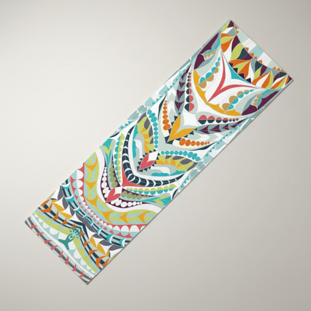 Printed yoga towel runner with non-slip backing and quick-dry surface
