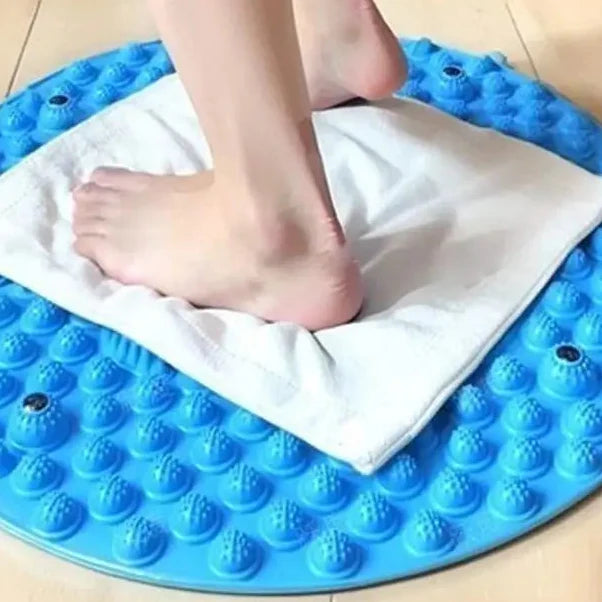 Round acupressure foot massage mat with textured nodal surface