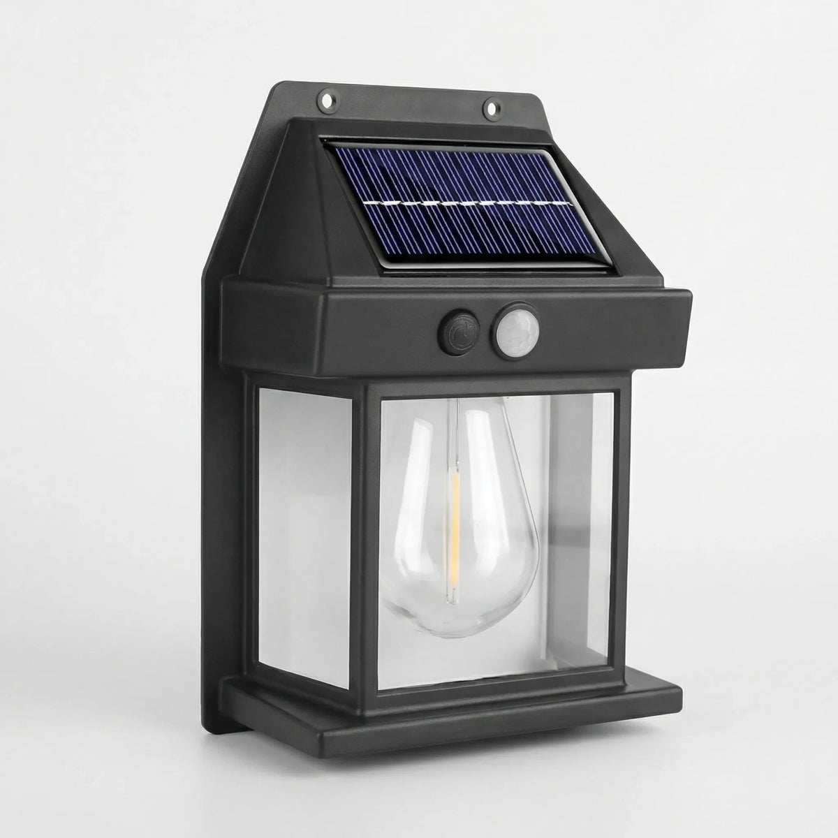 Solar wall lantern with motion sensor and warm LED glow
