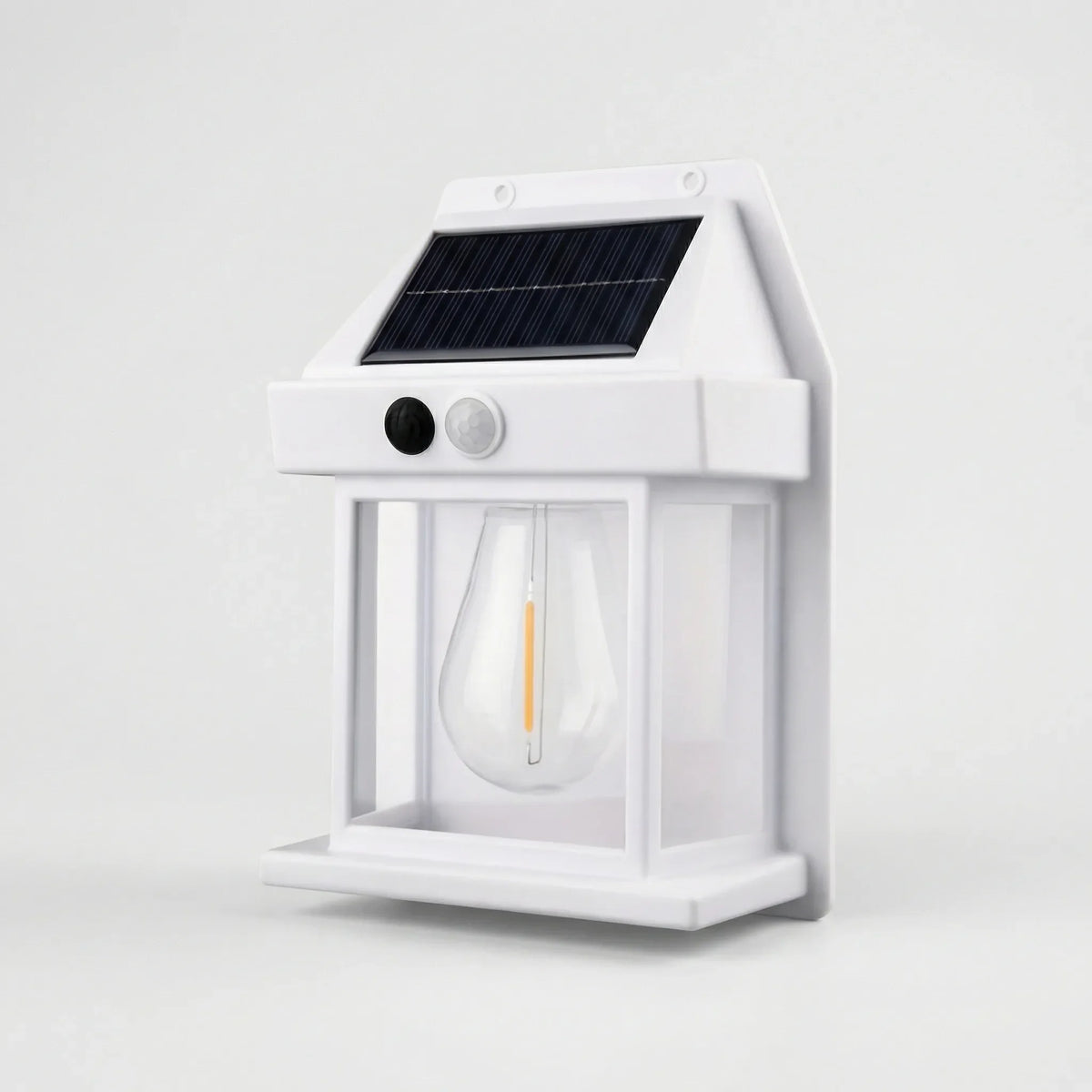 Solar wall lantern with motion sensor and warm LED glow