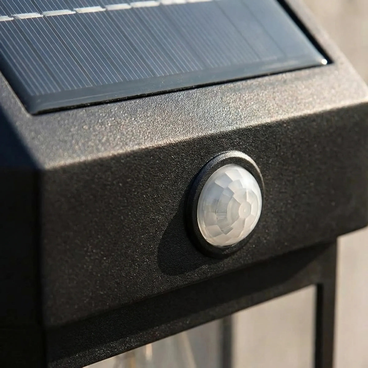 Solar wall lantern with motion sensor and warm LED glow
