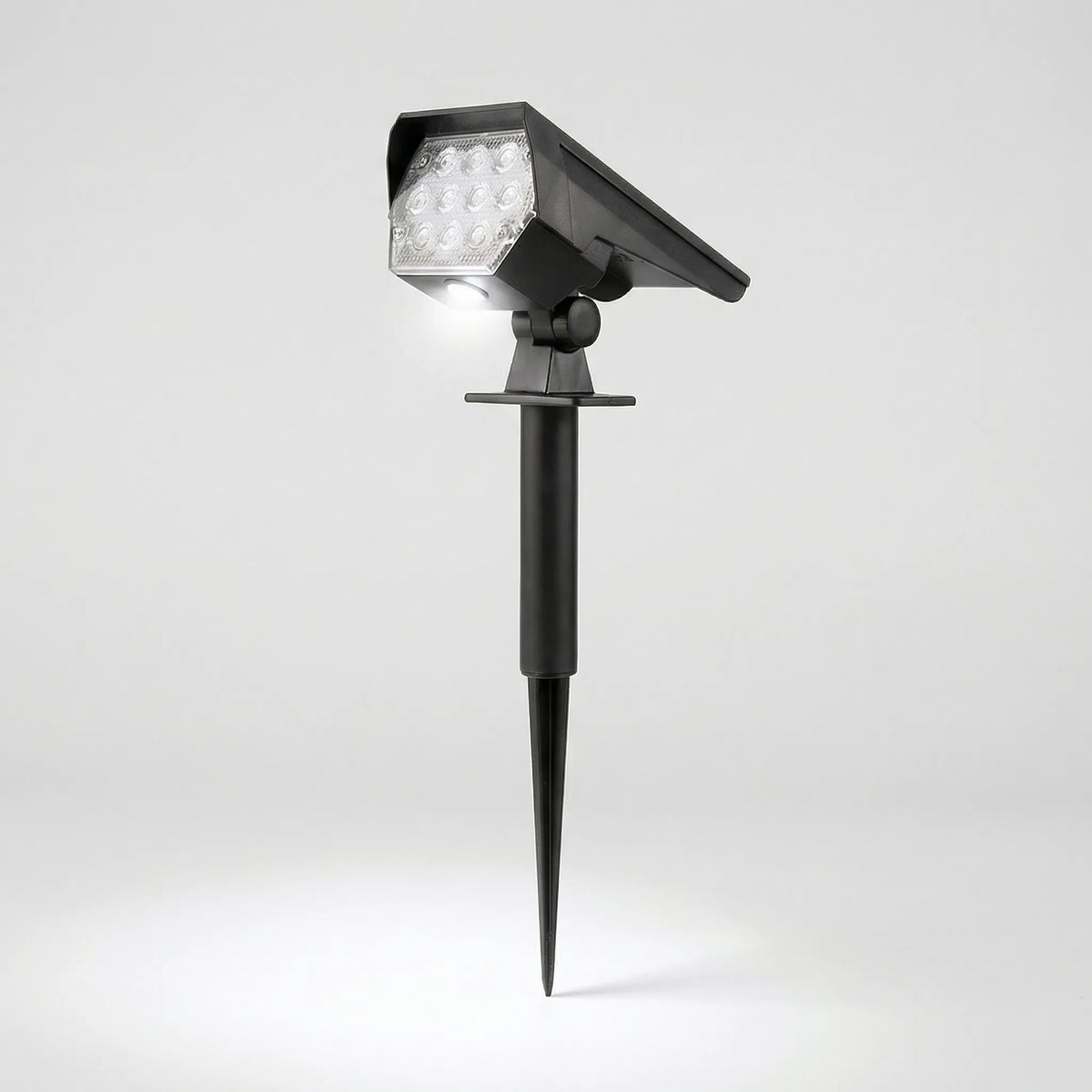 Solar-powered outdoor ground spotlight with 10 LED warm light and adjustable beam