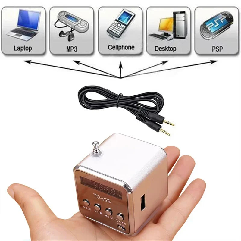 Portable mini speaker with Bluetooth FM radio and USB MP3 playback