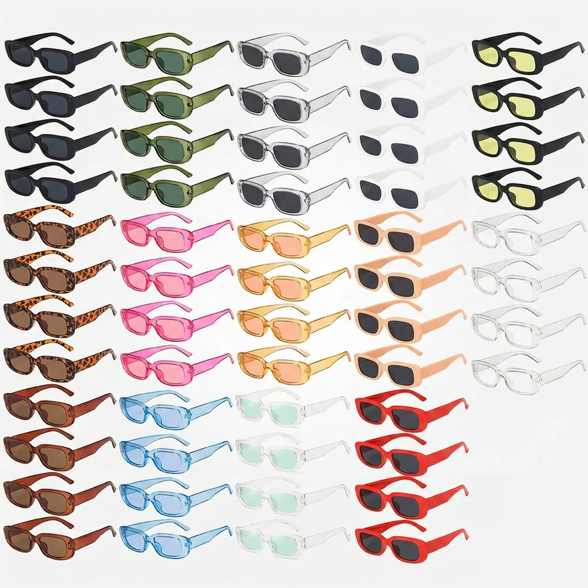 Vintage rectangle sunglasses set with retro square frames in multiple colours