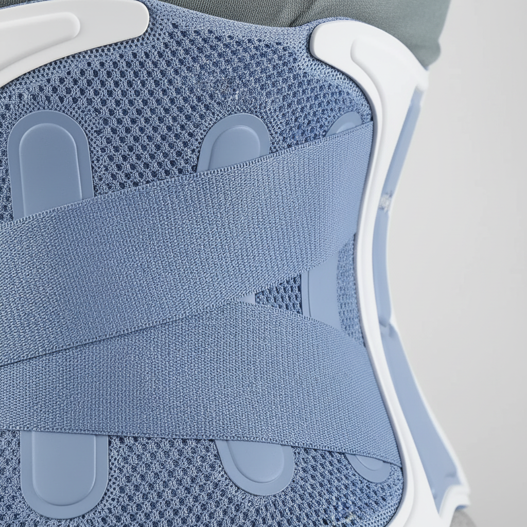 Adjustable lower back support with breathable mesh and dual straps