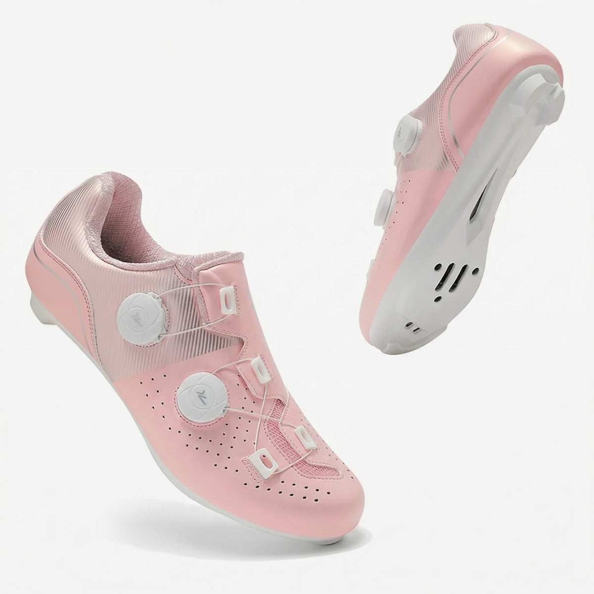 SPD cycling shoes with rotating buckle closure and breathable perforated upper