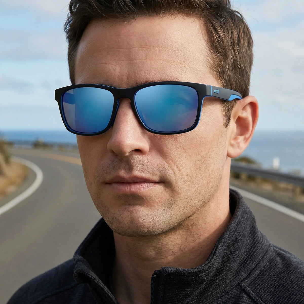 Square polarised sunglasses with UV400 protection and lightweight frame