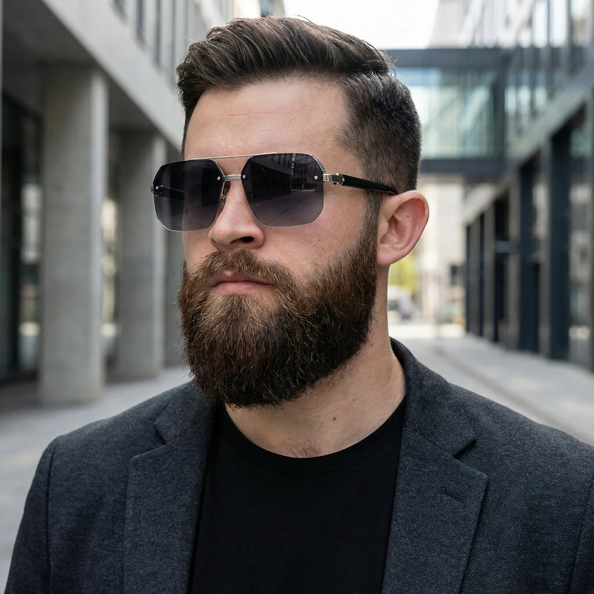 Square retro sunglasses with half-frame design and gradient lens