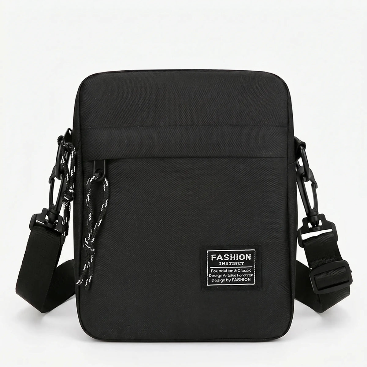 Men's small square crossbody bag with zip compartments and woven material