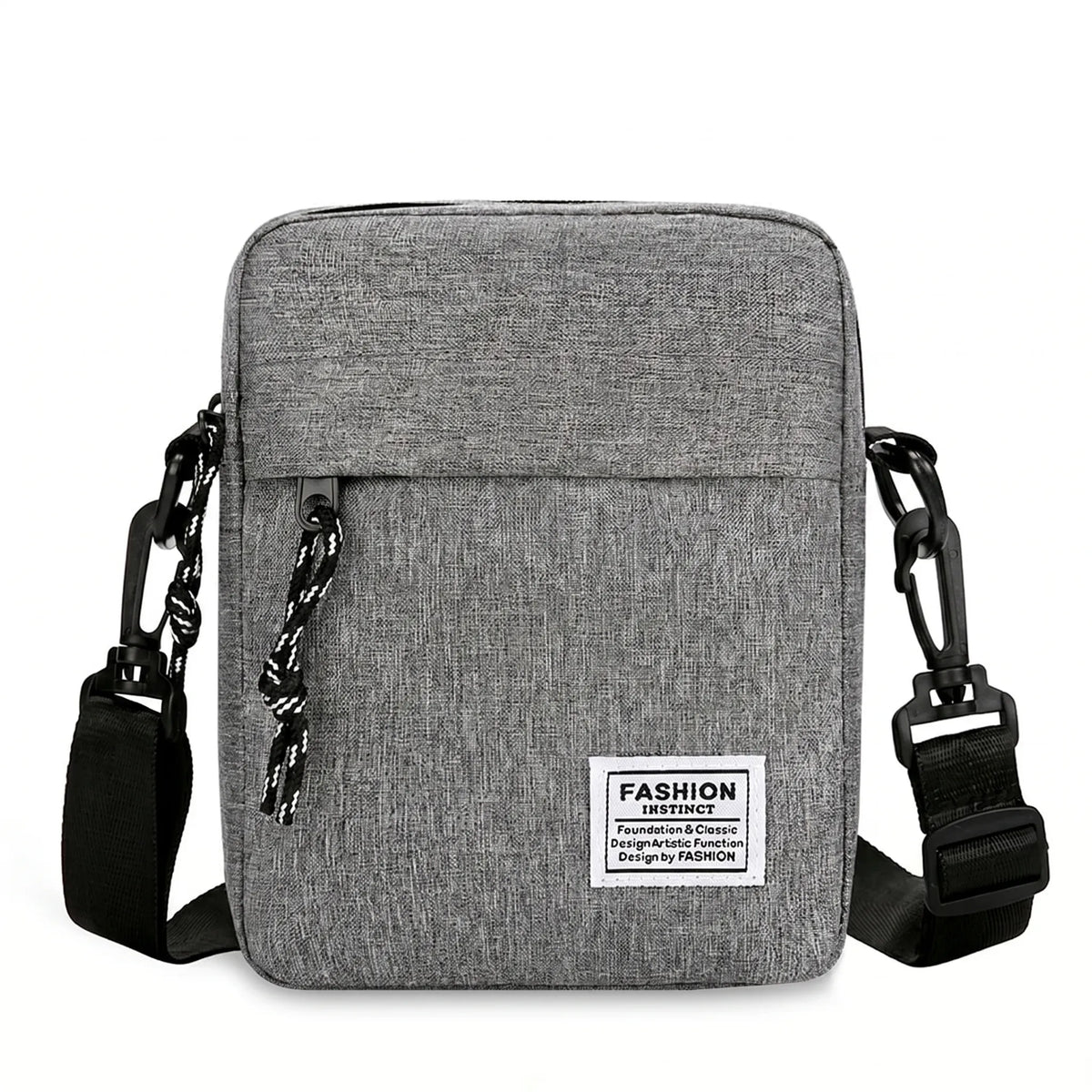 Men's small square crossbody bag with zip compartments and woven material