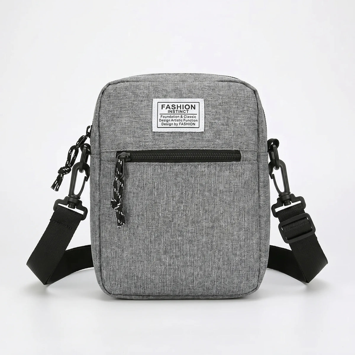 Men's small square crossbody bag with zip compartments and woven material