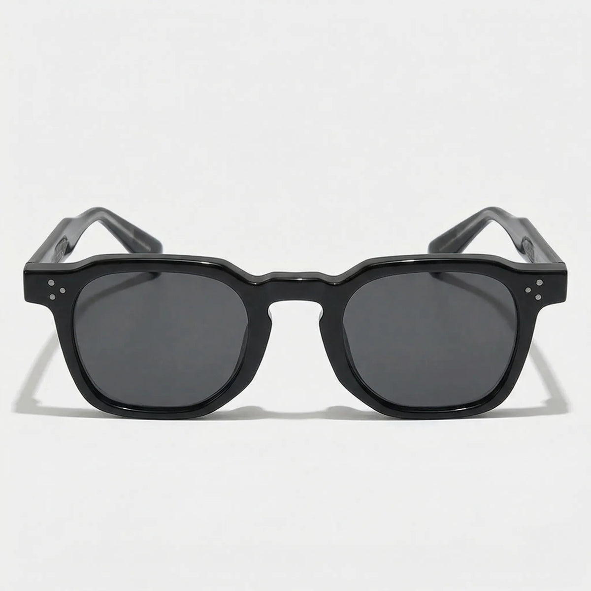 Small square frame sunglasses with rivet detailing and multiple lens colour options