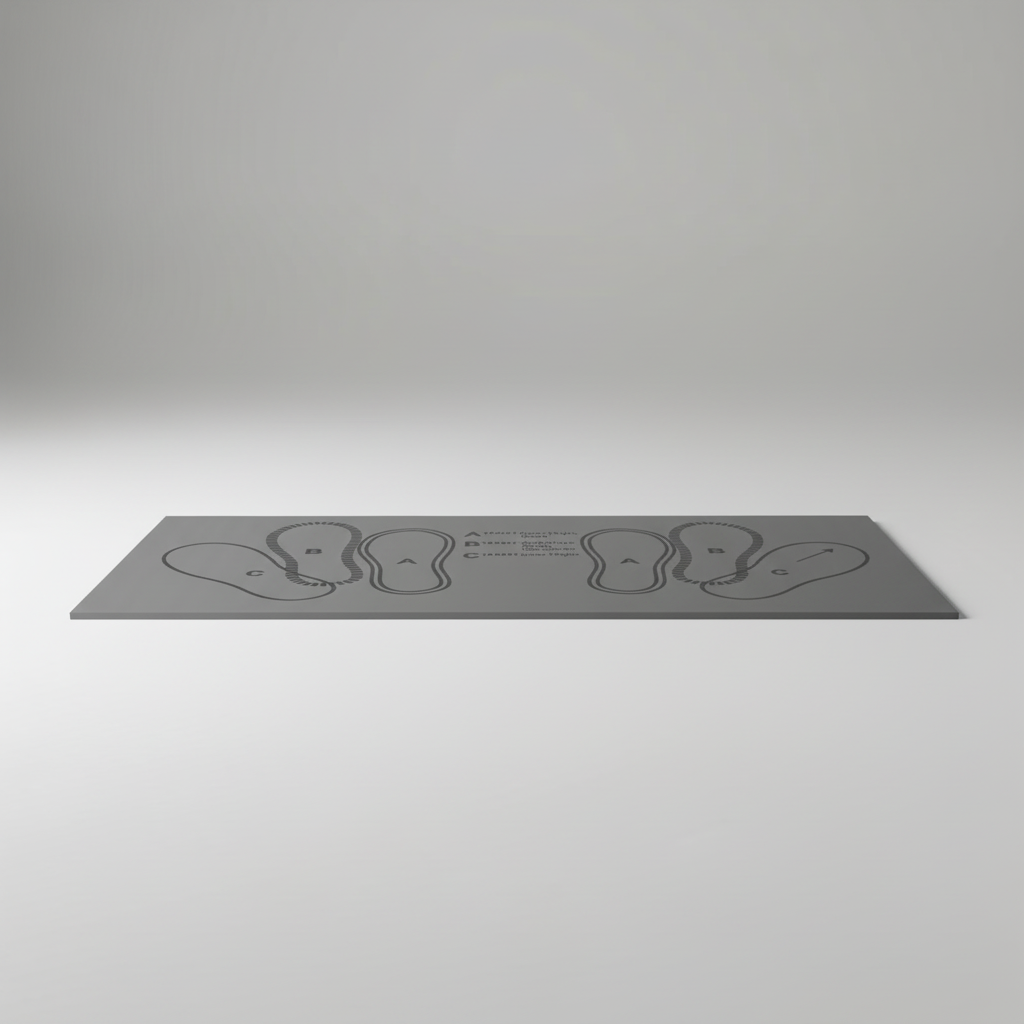 Compact squat guide mat with printed foot placement for exercise training