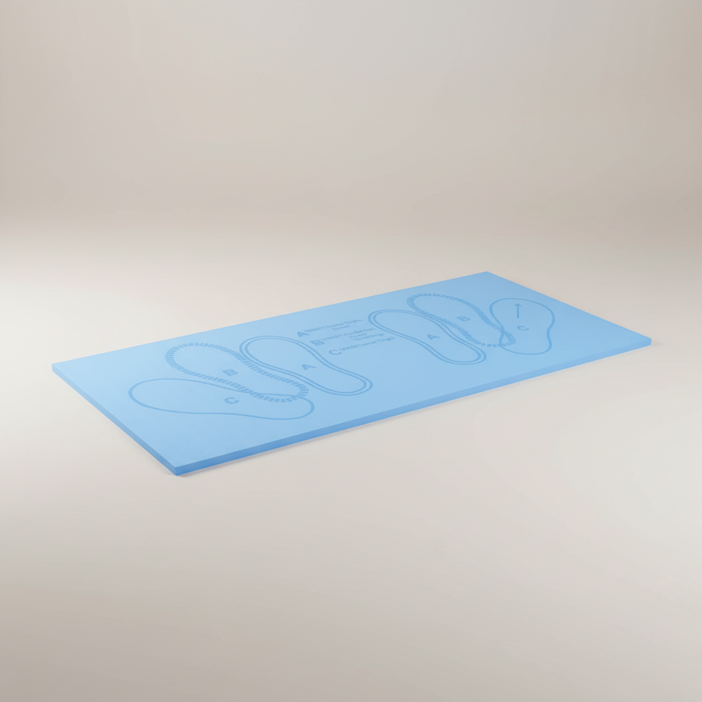 Compact squat guide mat with printed foot placement for exercise training