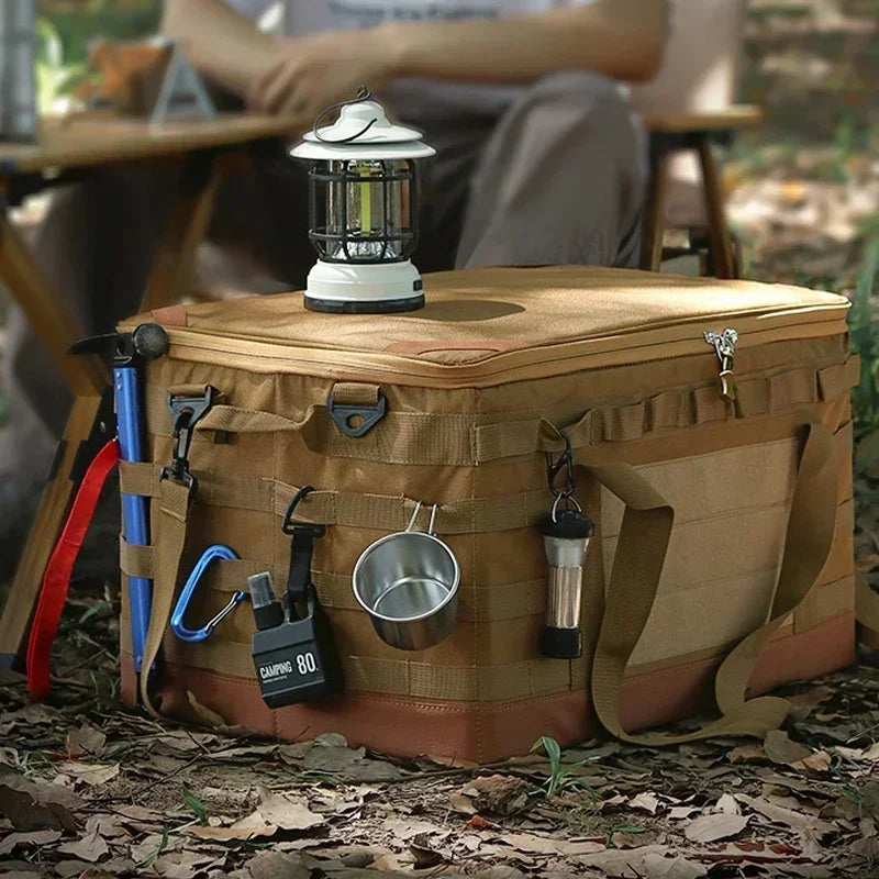 Large foldable camping organiser bag with removable dividers