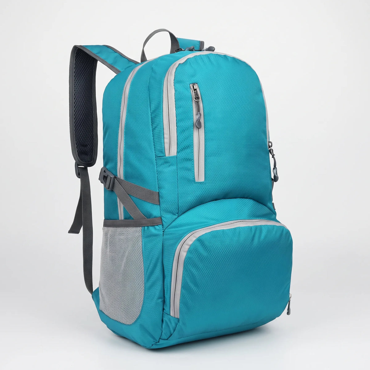 Foldable travel rucksack with water-repellent finish and padded straps