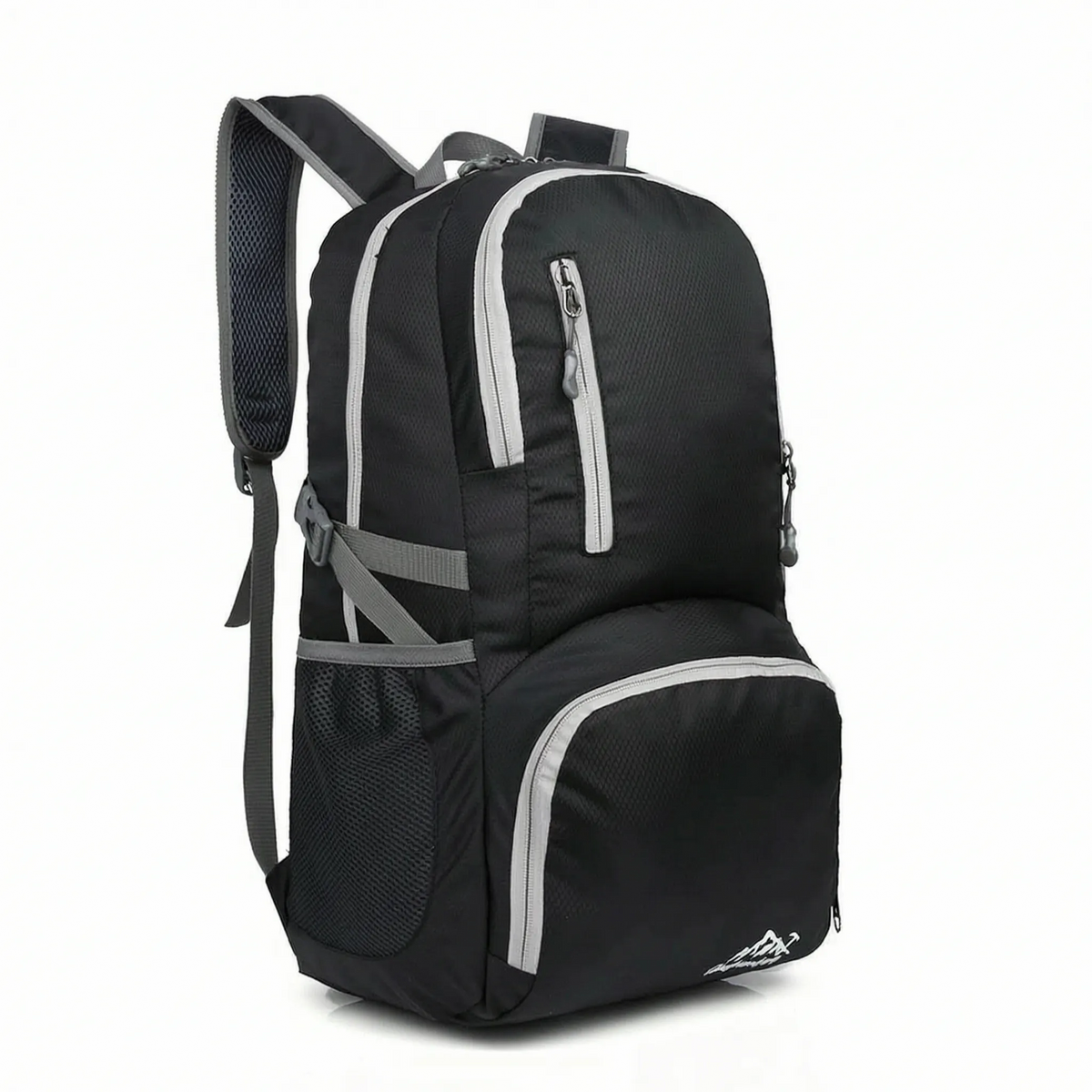 Foldable travel rucksack with water-repellent finish and padded straps