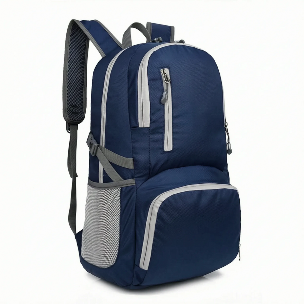Foldable travel rucksack with water-repellent finish and padded straps
