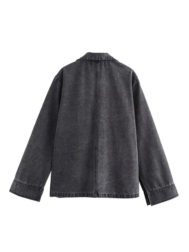 Washed denim co-ord set with relaxed top and wide-leg trousers