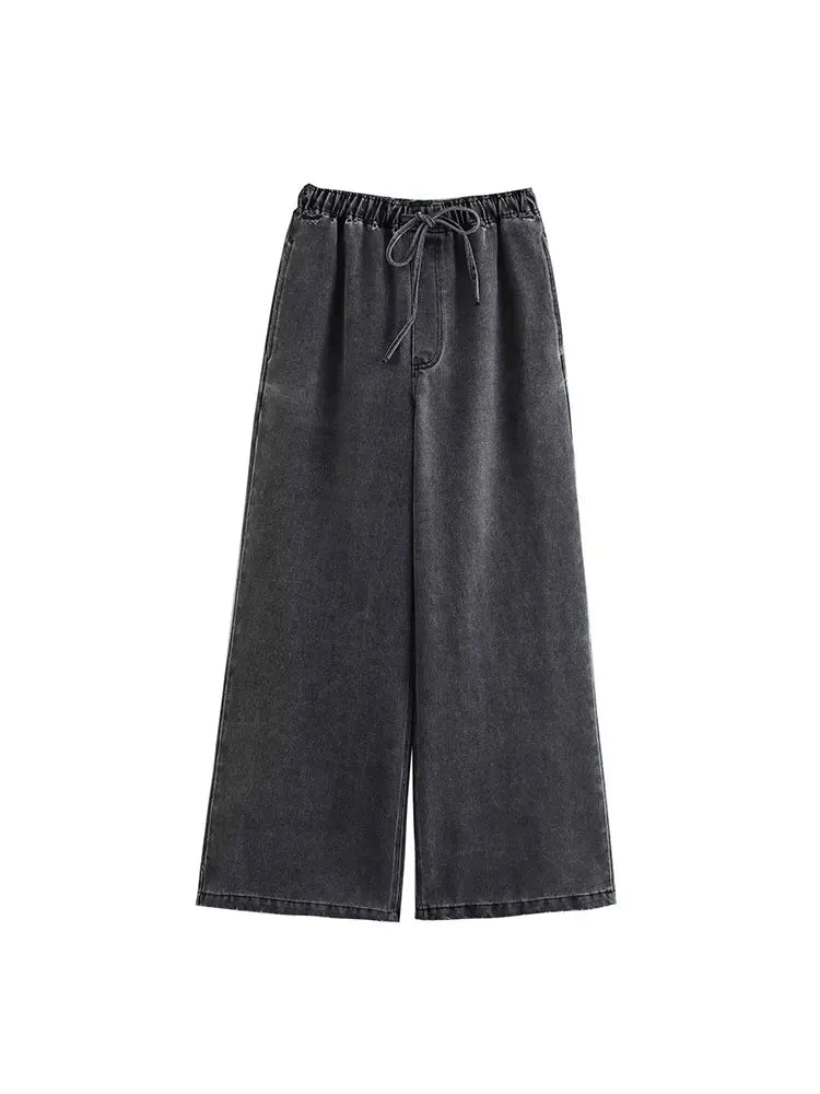 Washed denim co-ord set with relaxed top and wide-leg trousers
