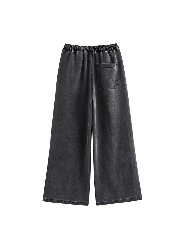 Washed denim co-ord set with relaxed top and wide-leg trousers
