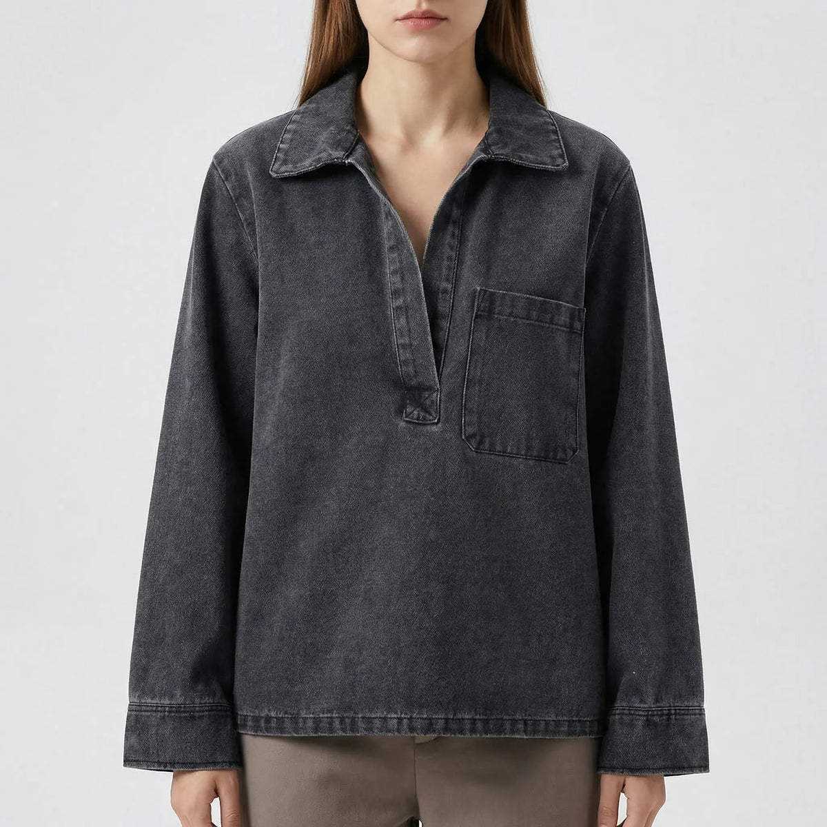 Washed denim co-ord set with relaxed top and wide-leg trousers