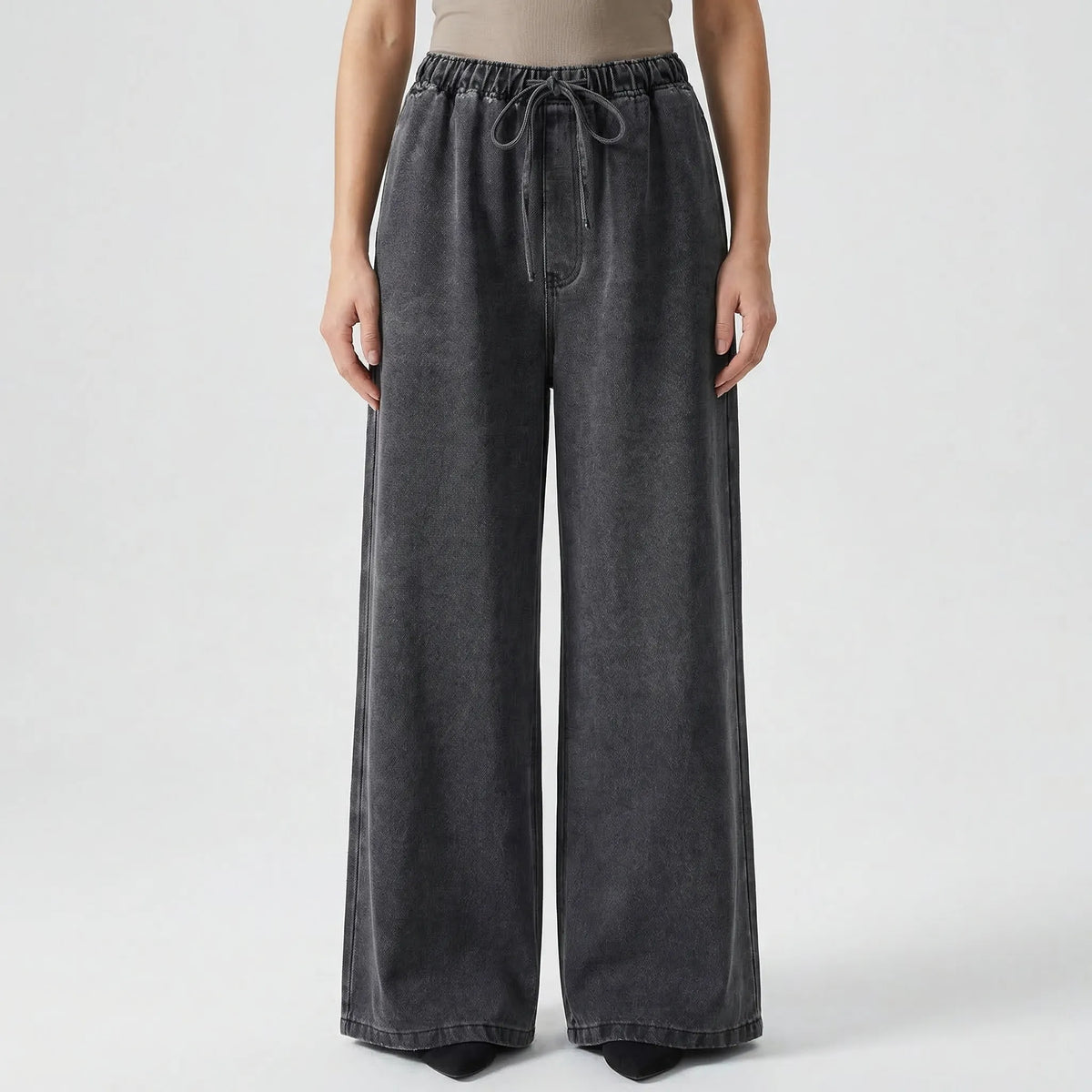 Washed denim co-ord set with relaxed top and wide-leg trousers