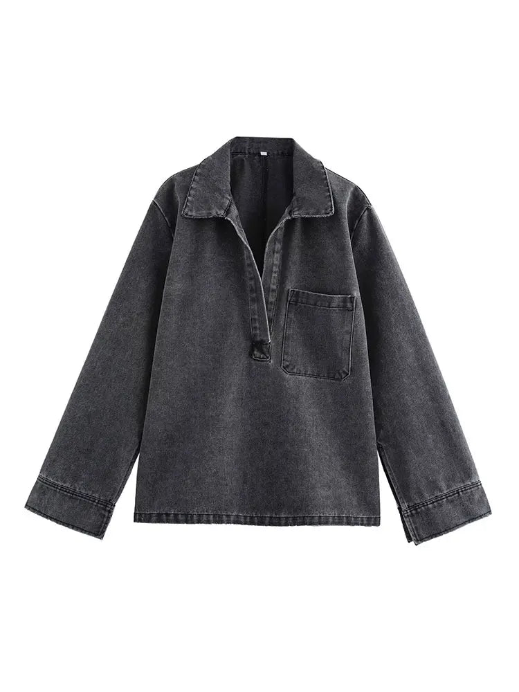 Washed denim co-ord set with relaxed top and wide-leg trousers