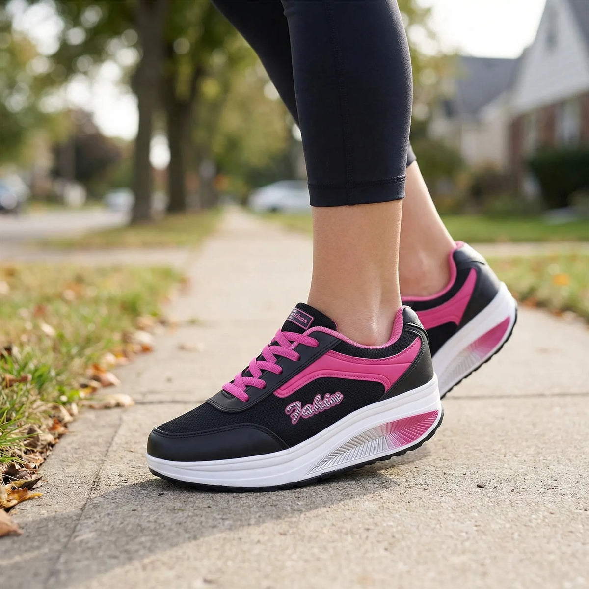 Womens platform sneakers two-tone with rocker sole