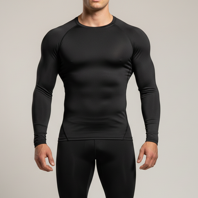 Men's long sleeve compression top with moisture-wicking technology