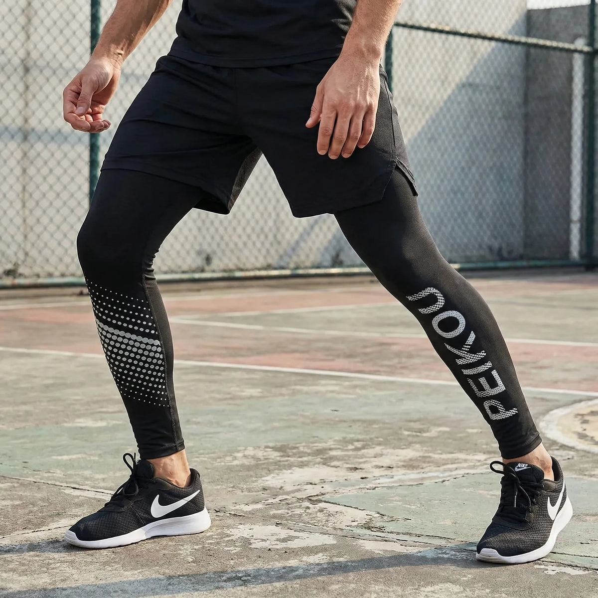 Men's compression training tights with four-way stretch and quick-drying fabric