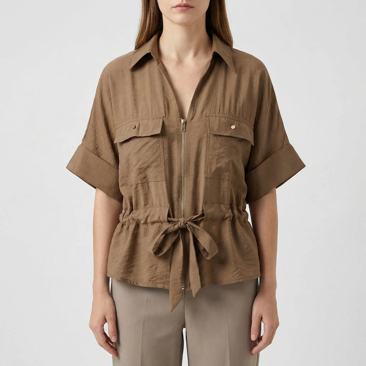 Women's 2-piece co-ord set with belted shirt and wide-leg pants