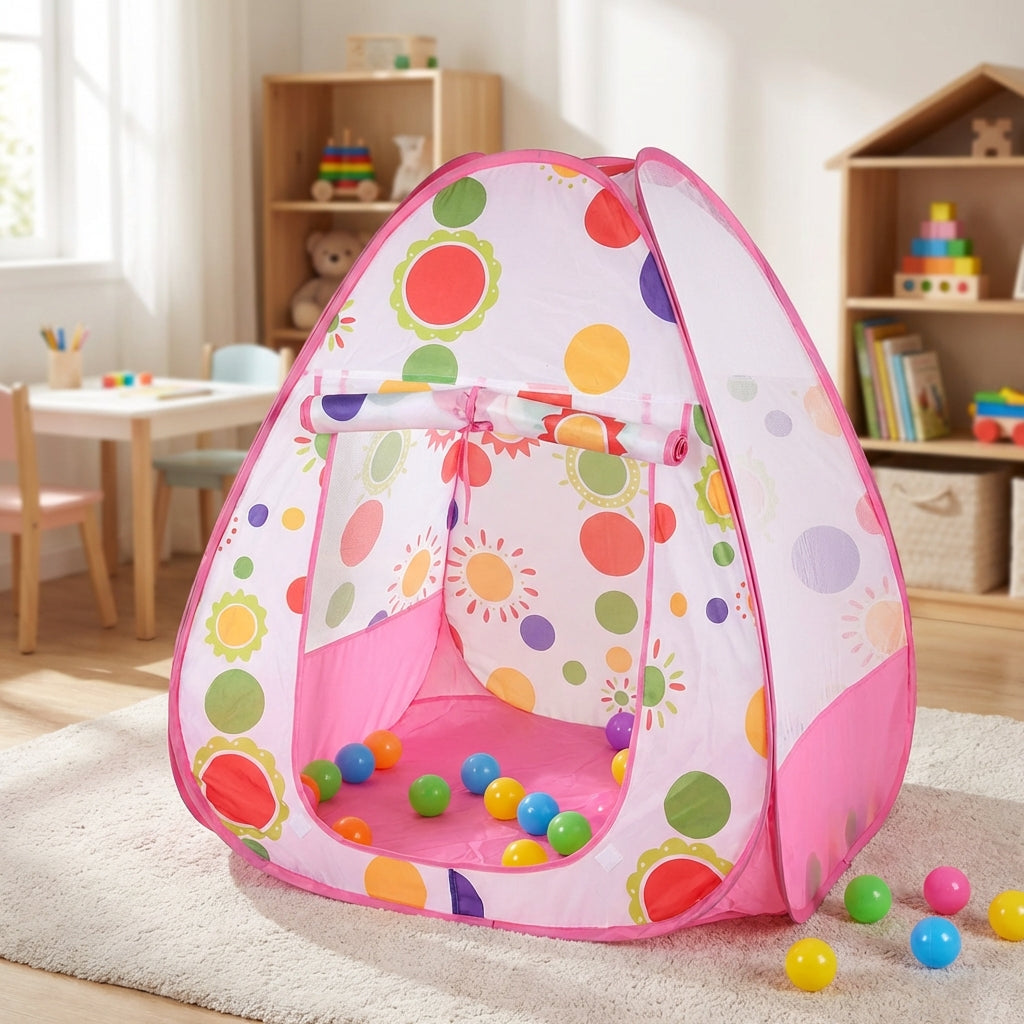 Kids pop-up play tent with sunflower print and padded floor