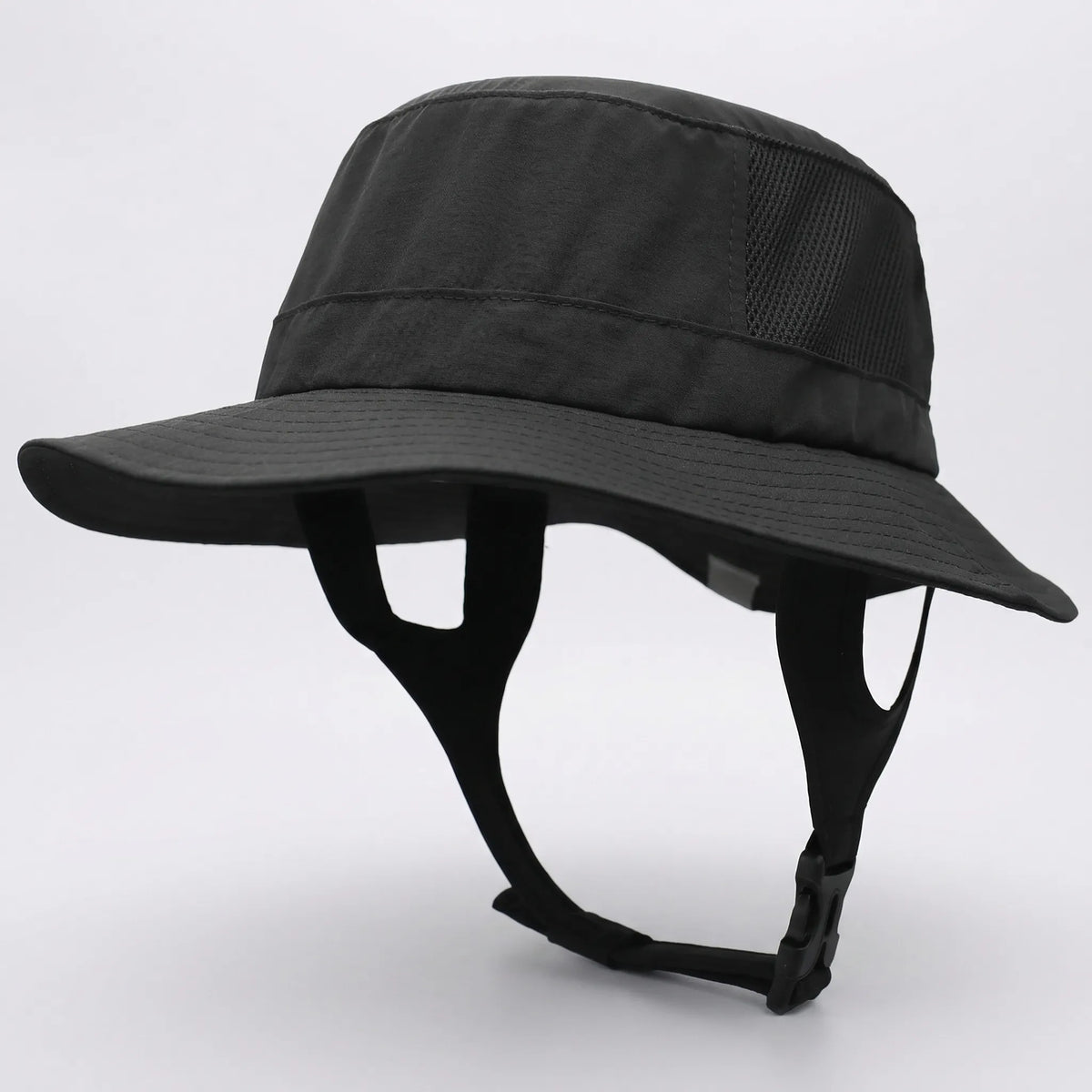 Mesh bucket hat with UPF50+ sun rating and adjustable chin strap