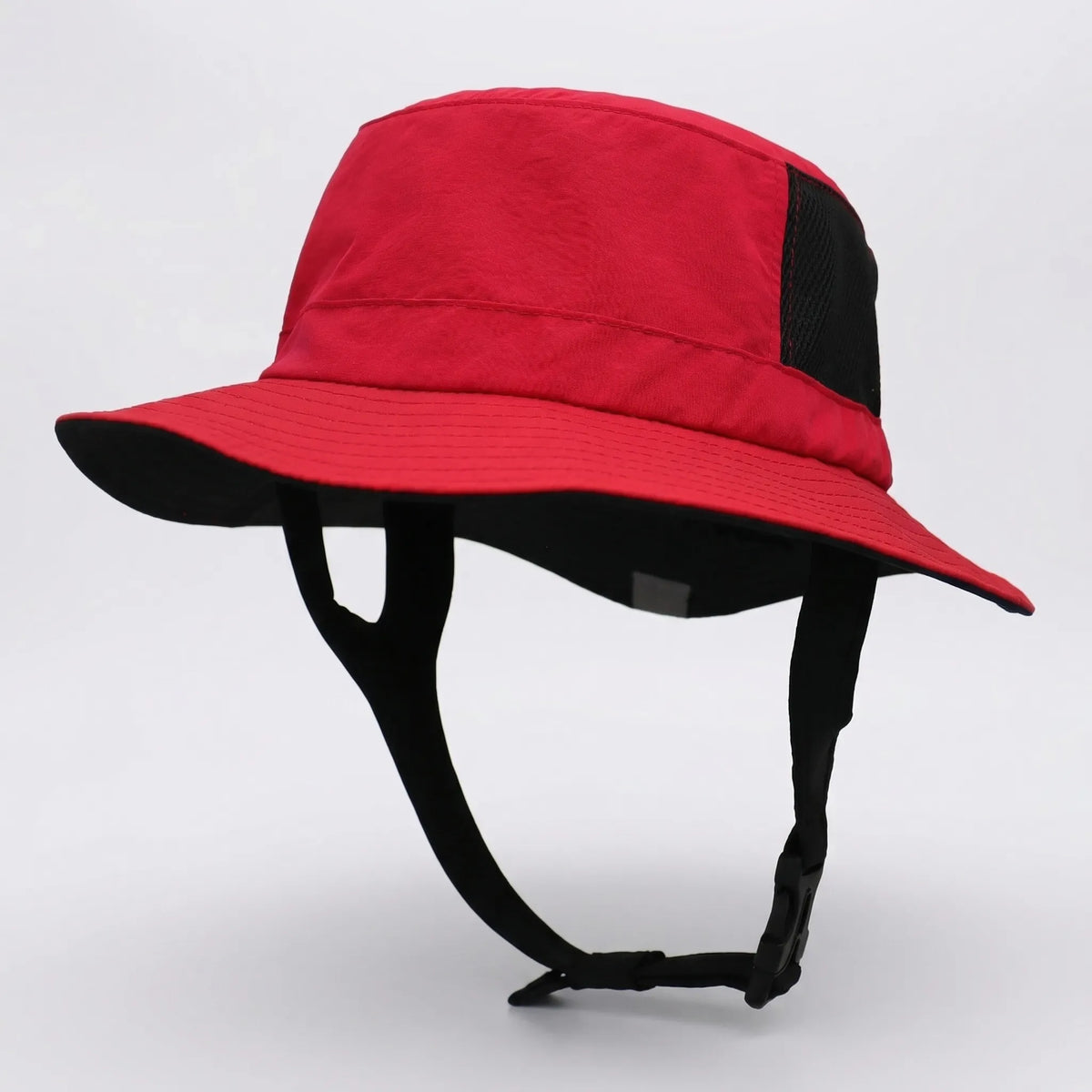Mesh bucket hat with UPF50+ sun rating and adjustable chin strap