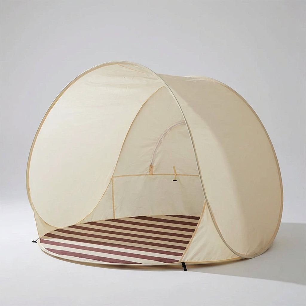 Pop-up beach shelter with one-click opening for instant shade