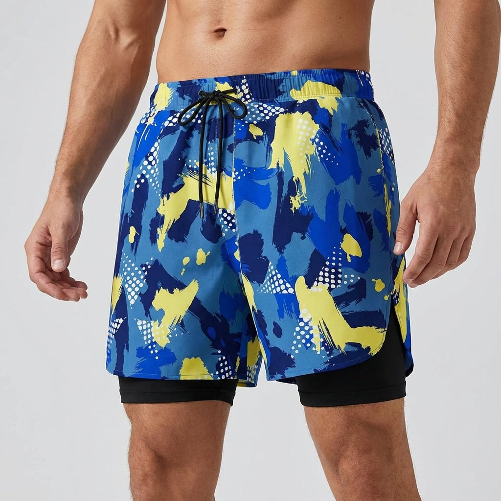 Double layer swim shorts with supportive inner layer and quick-dry fabric