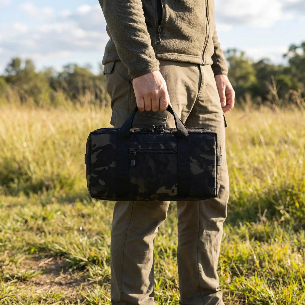 Compact tactical organiser pouch with wide zip access and multiple compartments