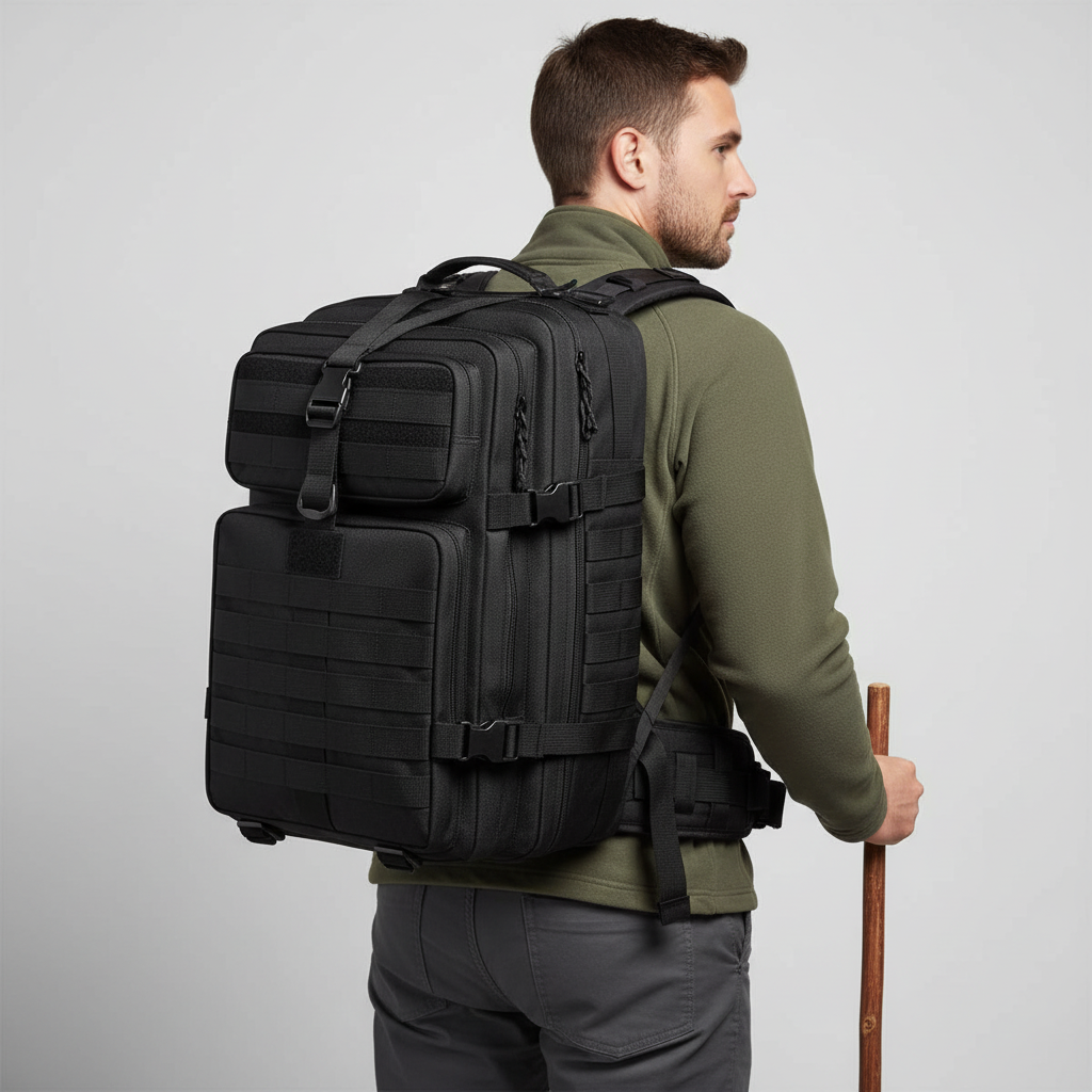 Tactical 50 litre backpack with MOLLE system and anti-theft pocket