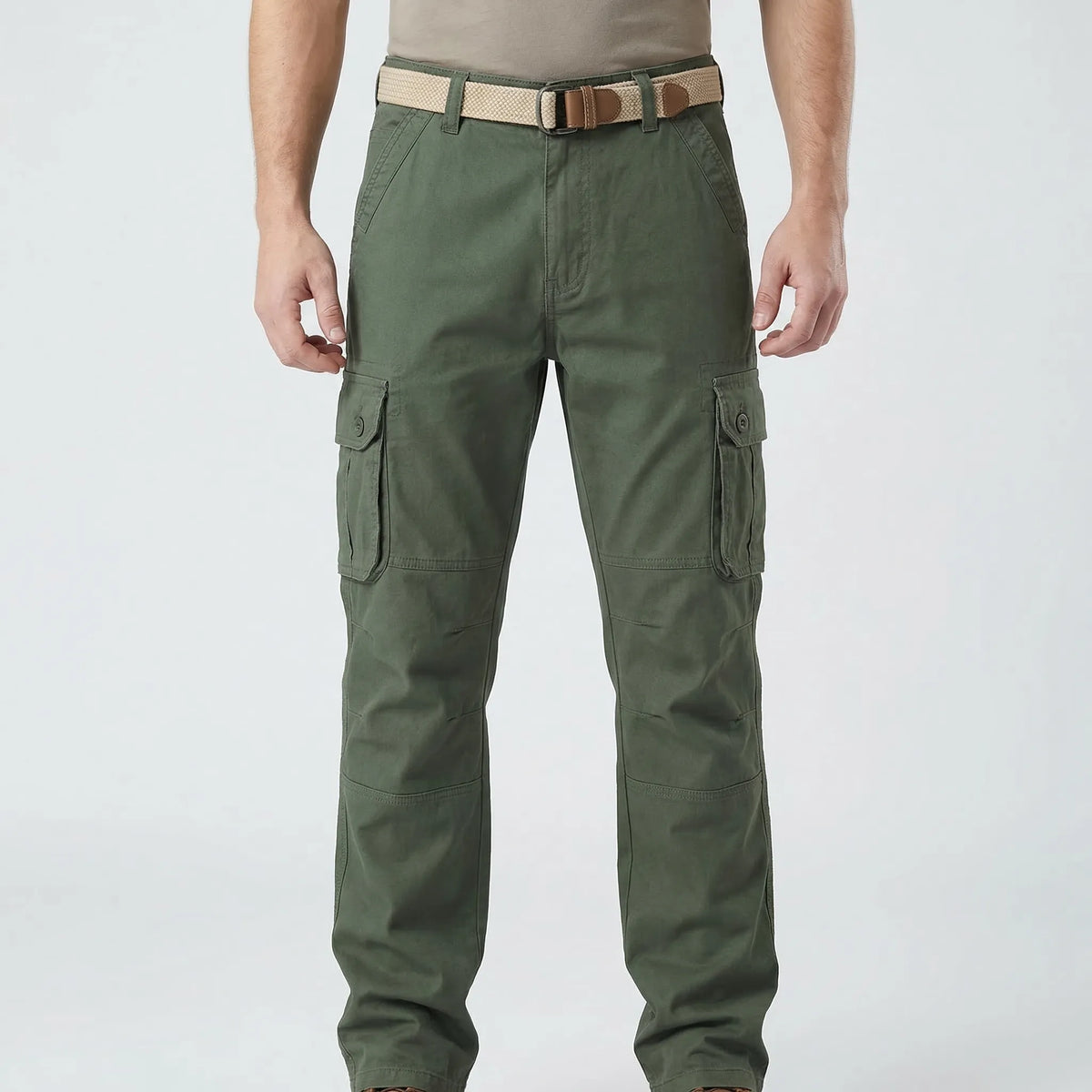 Men's tactical cargo trousers with multiple buttoned pockets relaxed straight-leg fit