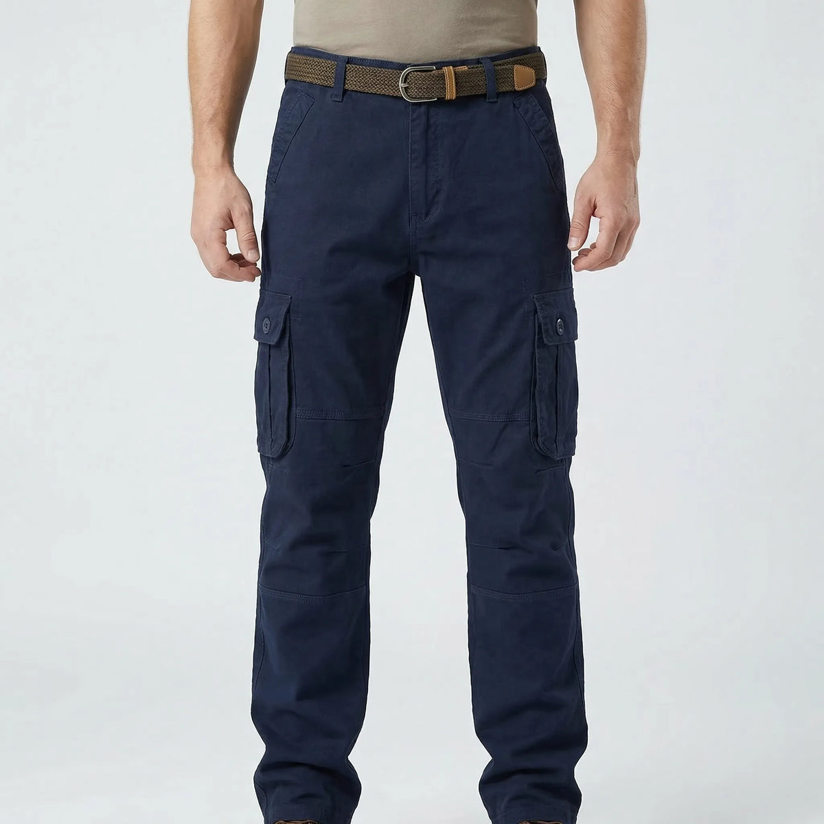Men's tactical cargo trousers with multiple buttoned pockets relaxed straight-leg fit