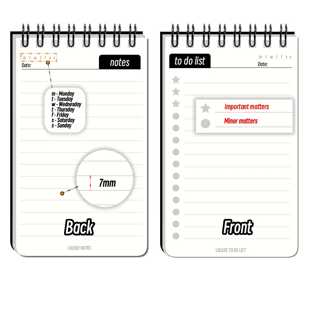 Compact A7 pocket notepad with top spiral binding and lined pages