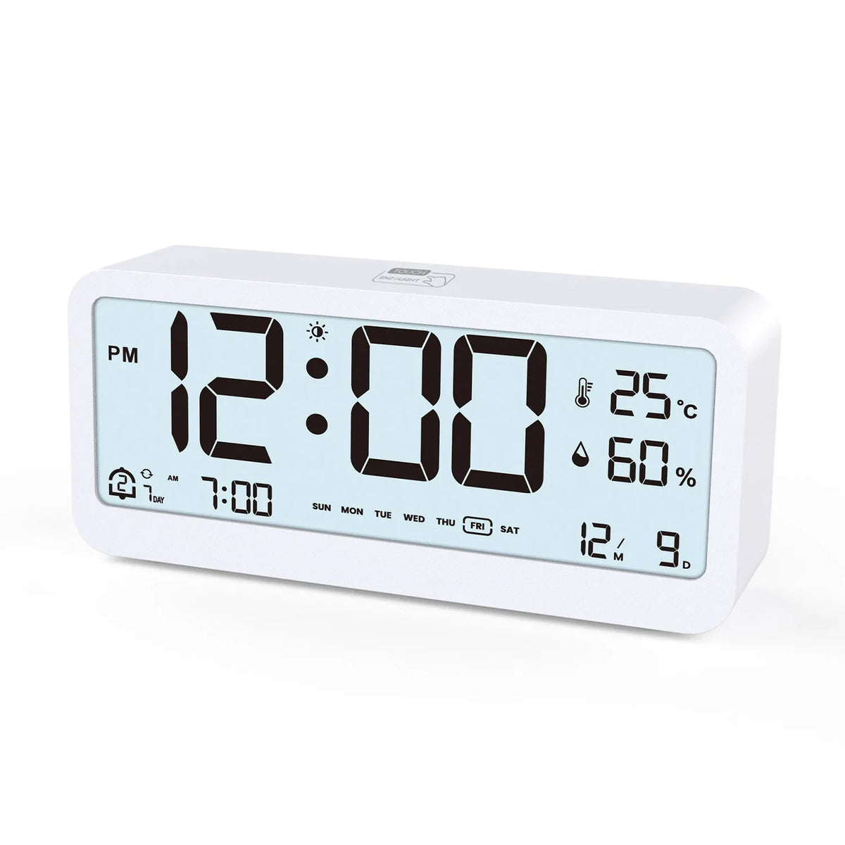 Digital LED alarm clock with temperature and humidity display