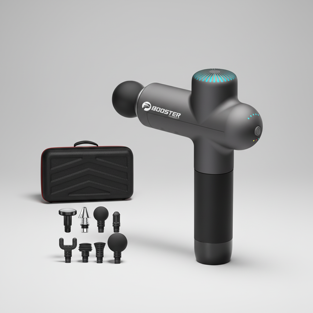 Handheld percussion massage gun with multiple heads for muscle relief