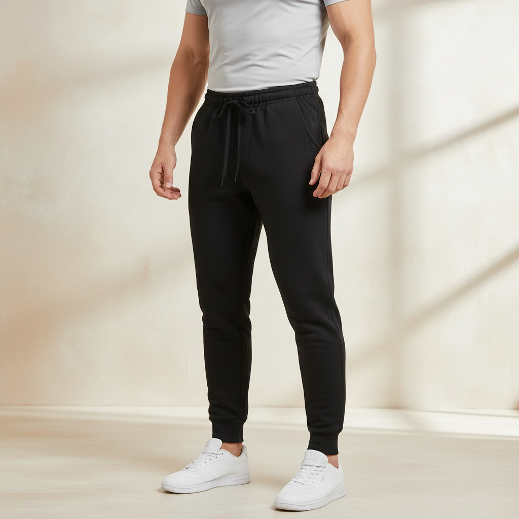 Men's warm breathable tapered joggers with elastic waist and cuffed ankles