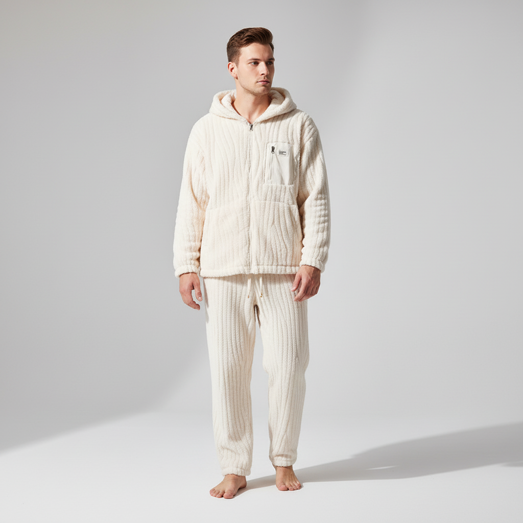 Hooded pyjama set with zip jacket and warm plush texture