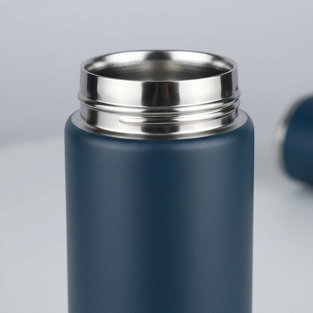 Stainless steel vacuum insulated bottle with matching mugs for travel
