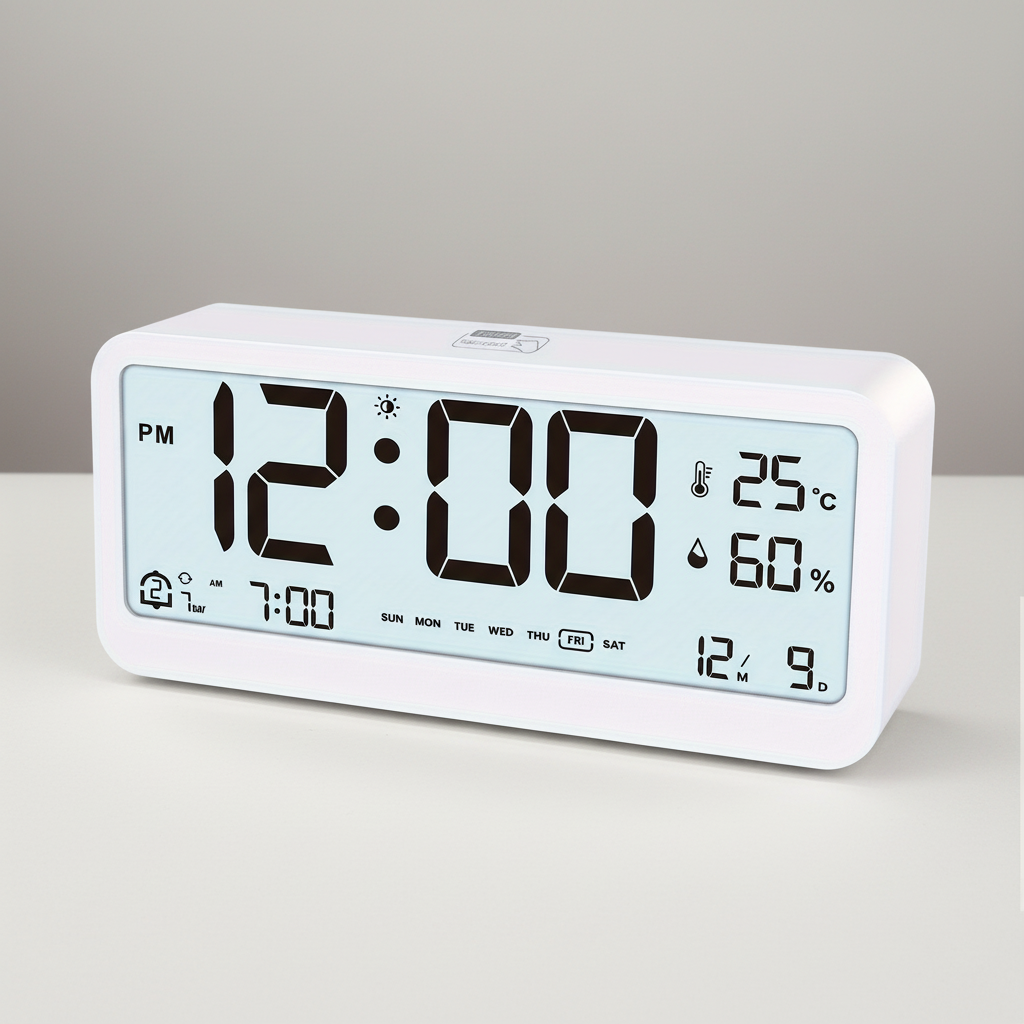Digital LED alarm clock with temperature and humidity display