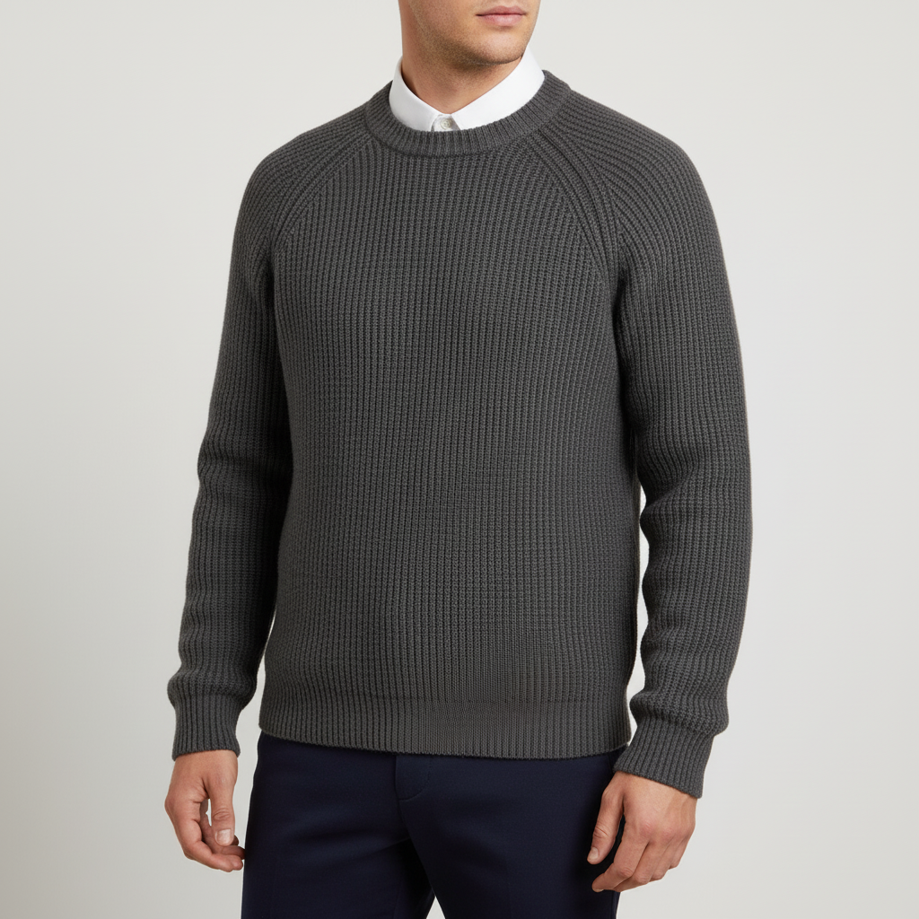 Thick merino wool pullover with raglan sleeves and crew neck