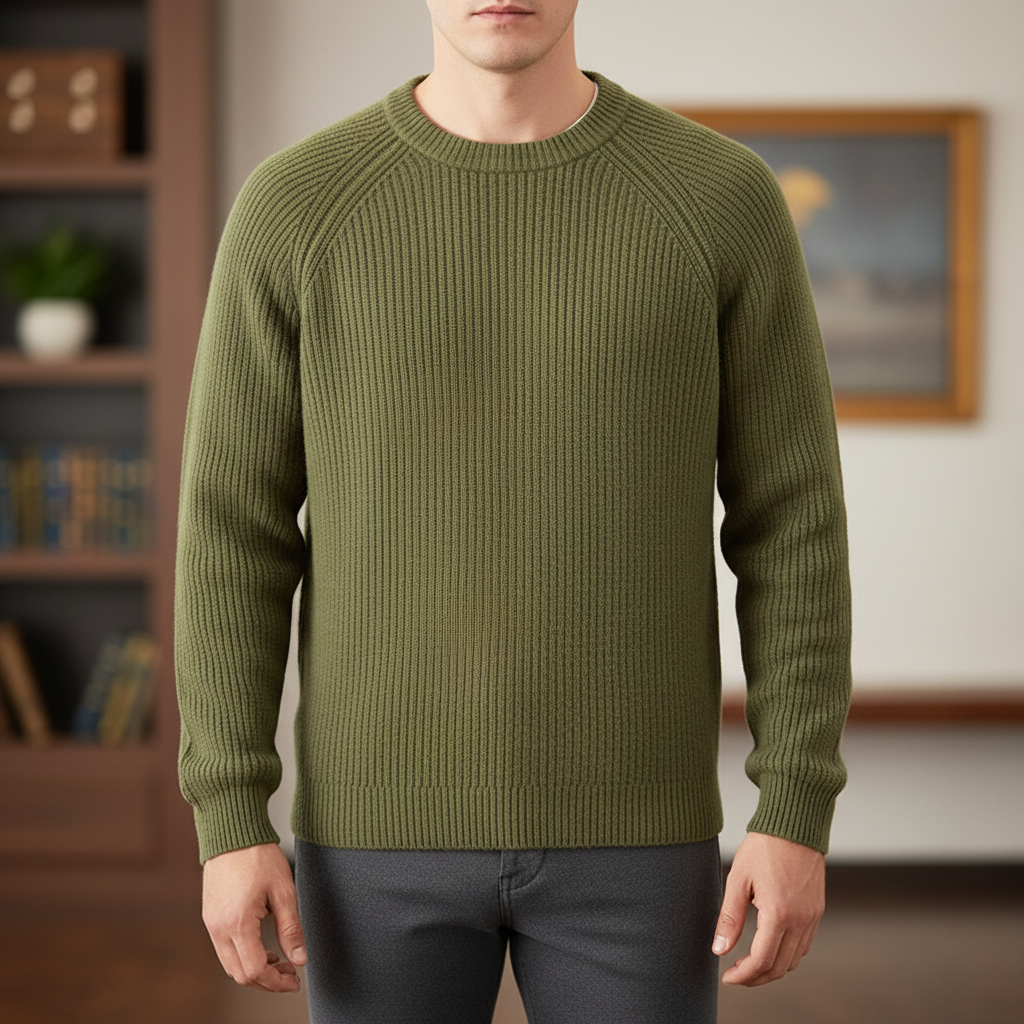 Thick merino wool pullover with raglan sleeves and crew neck